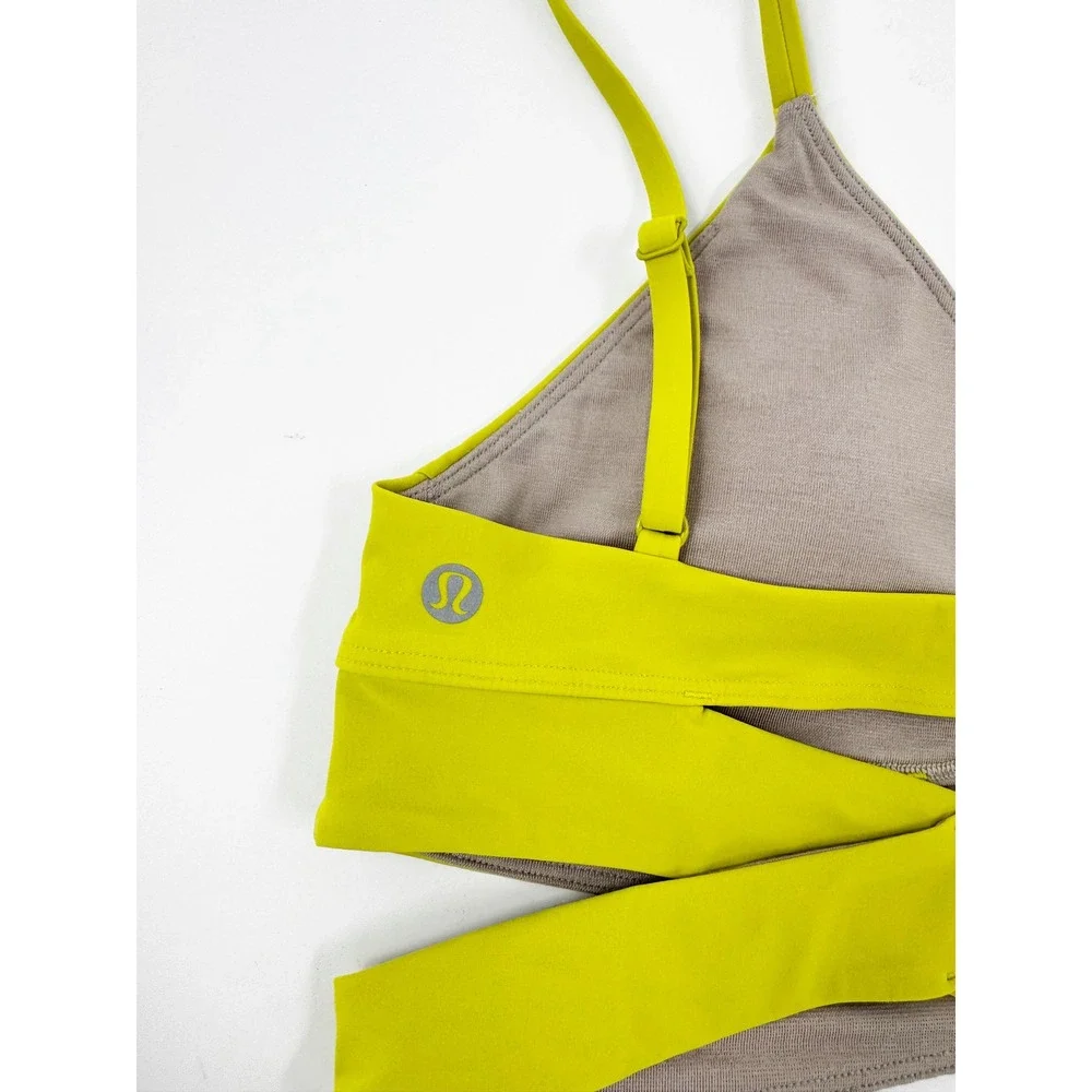Lululemon Take Power Bra Yellow Green Wrap Cut Out‎ Sports Bra LW2DBWS Size 6